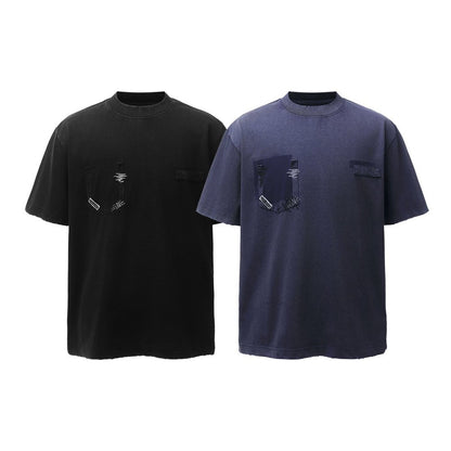Damage Raw Edge Patch Pocket Short Sleeve T-Shirt WN26816