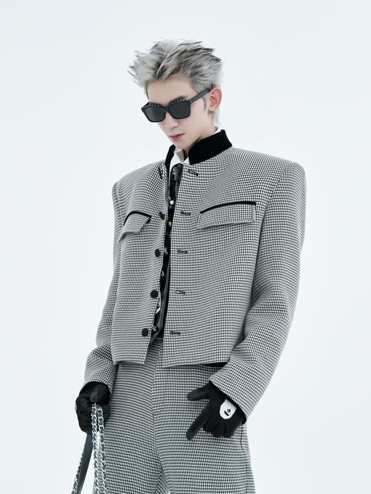Houndstooth Shoulder-Pad Short Jacket WN15456