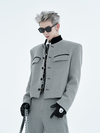 Houndstooth Shoulder-Pad Short Jacket WN15456