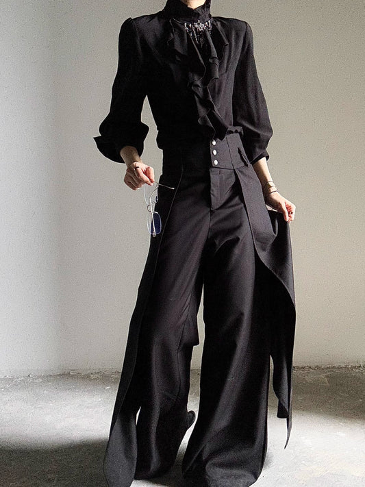 Button Detail Wide Leg Trousers WN23120