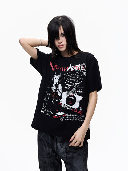 Portrait Graphic Print Cropped Short Sleeve T-Shirt WN27316