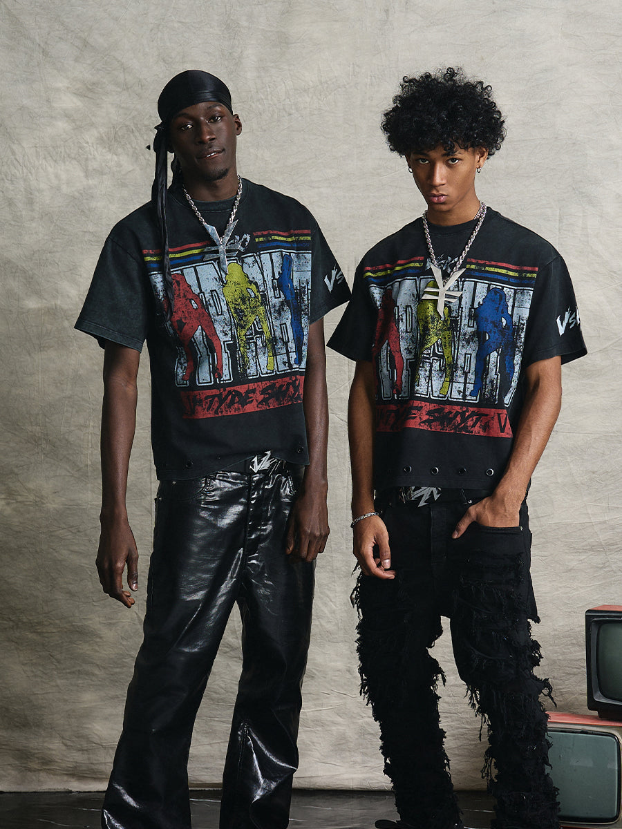 Crack Print Washed Short Sleeve T-Shirt WN20995