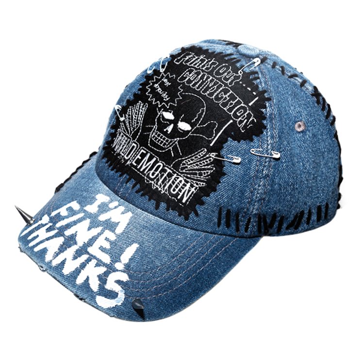 Denim Patchwork Skull Design Cap WN21149