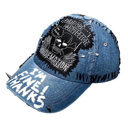 Denim Patchwork Skull Design Cap WN21149