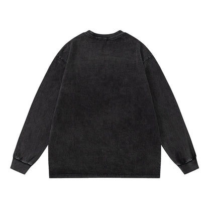 Washed Letter Print Oversize Long Sleeve T-Shirt WN25908