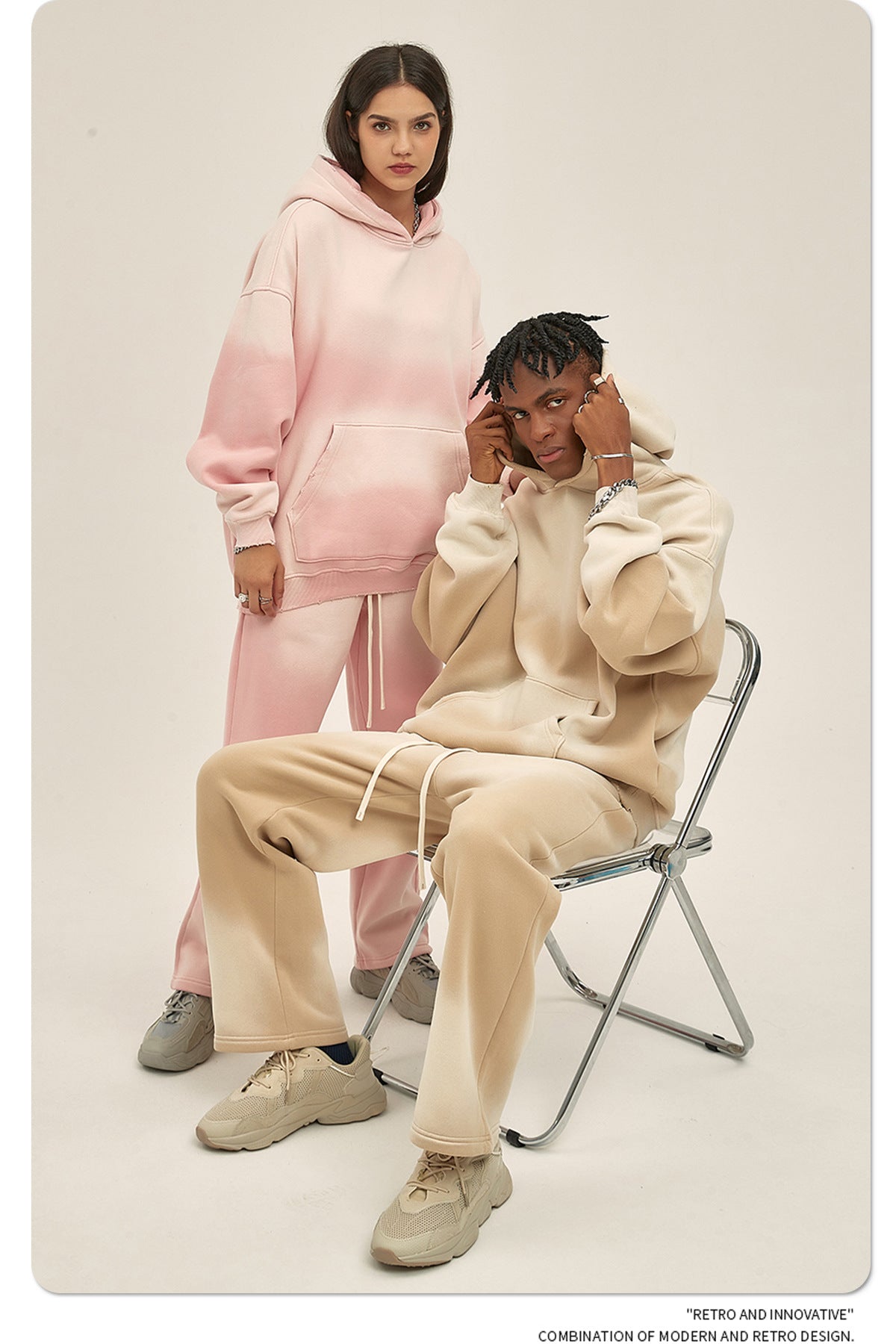 Fleece Lining Spray-dye Damage Oversize Hoodie & Fleece Lining Sweatpants WN9969