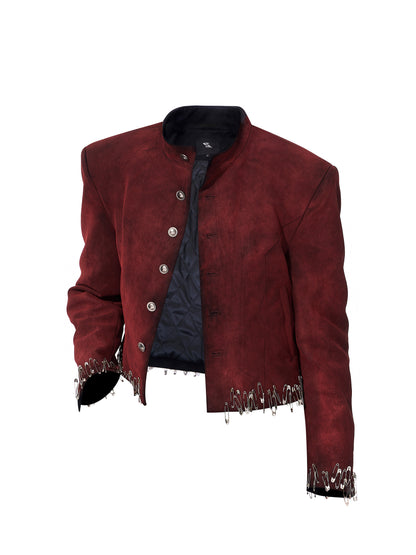 Suede Paint Safety Pin Design Jacket WN23259