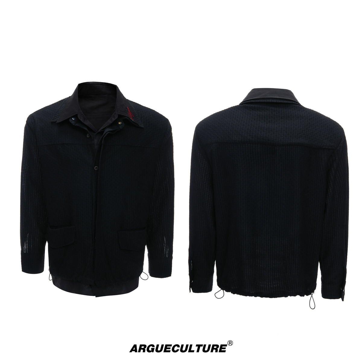Fake Layered Embroidery Breathable Pocket Long Sleeve Shirt WN27033