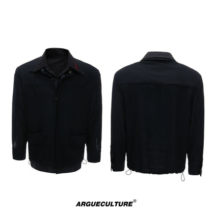 Fake Layered Embroidery Breathable Pocket Long Sleeve Shirt WN27033