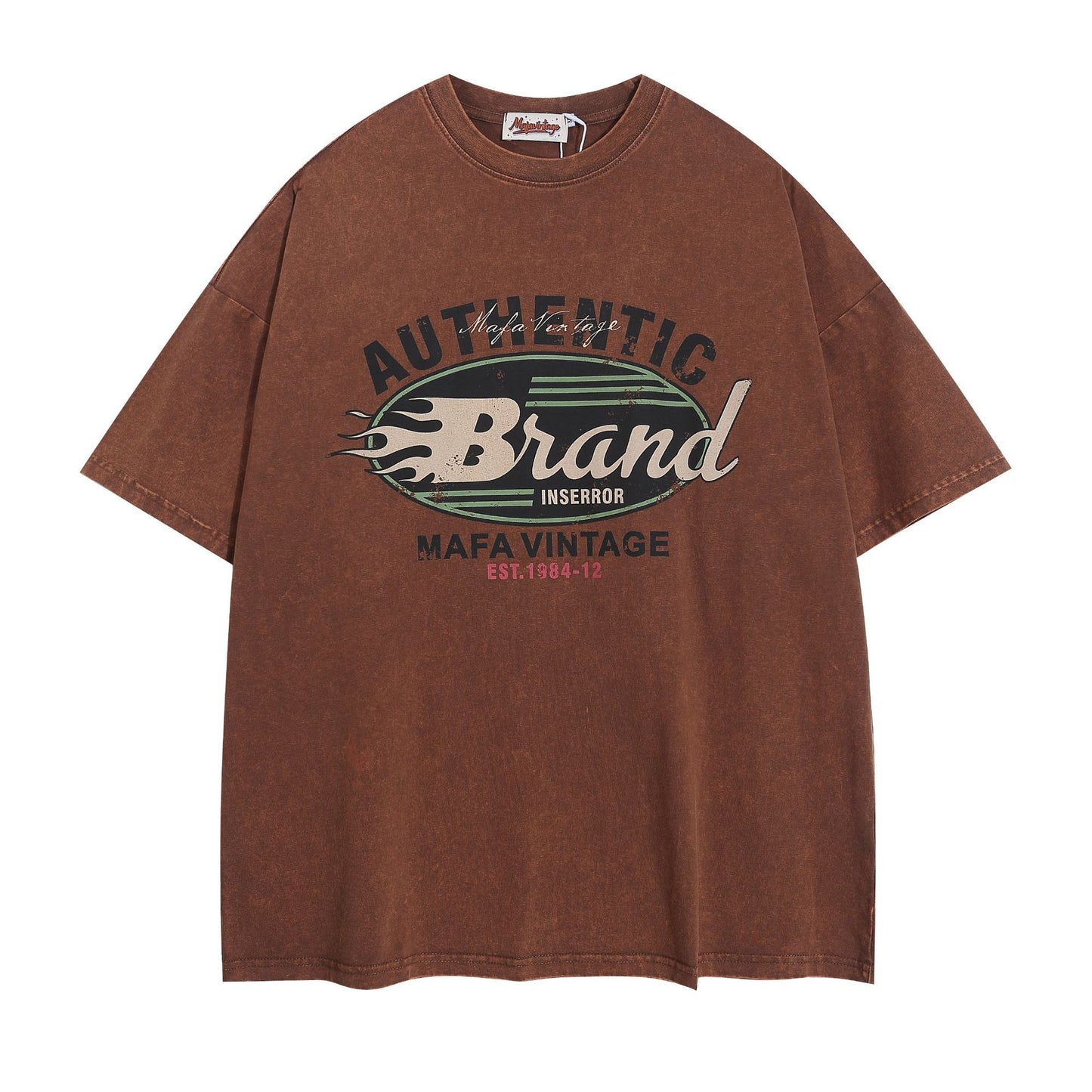 Washed Damage Letter Print Short Sleeve T-Shirt WN26919