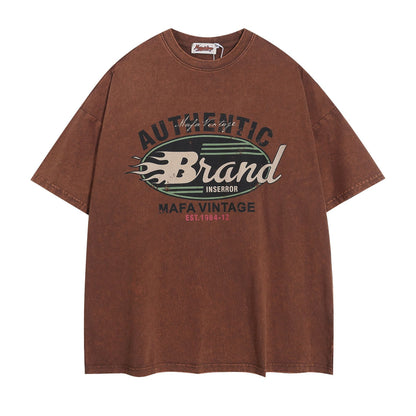 Washed Damage Letter Print Short Sleeve T-Shirt WN26919