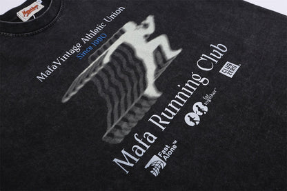 Washed Overlapping Figure Letter Print Short Sleeve T-Shirt WN26915