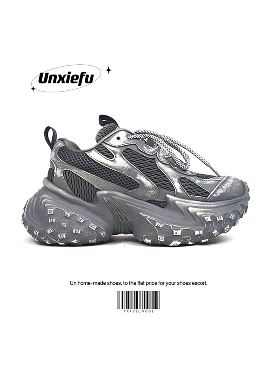 Washed Mesh Chunky Sole Dad Sneakers WN20790