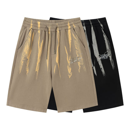 Drawstring Wash Tie-Dye Damage Half Sweatpants WN25589