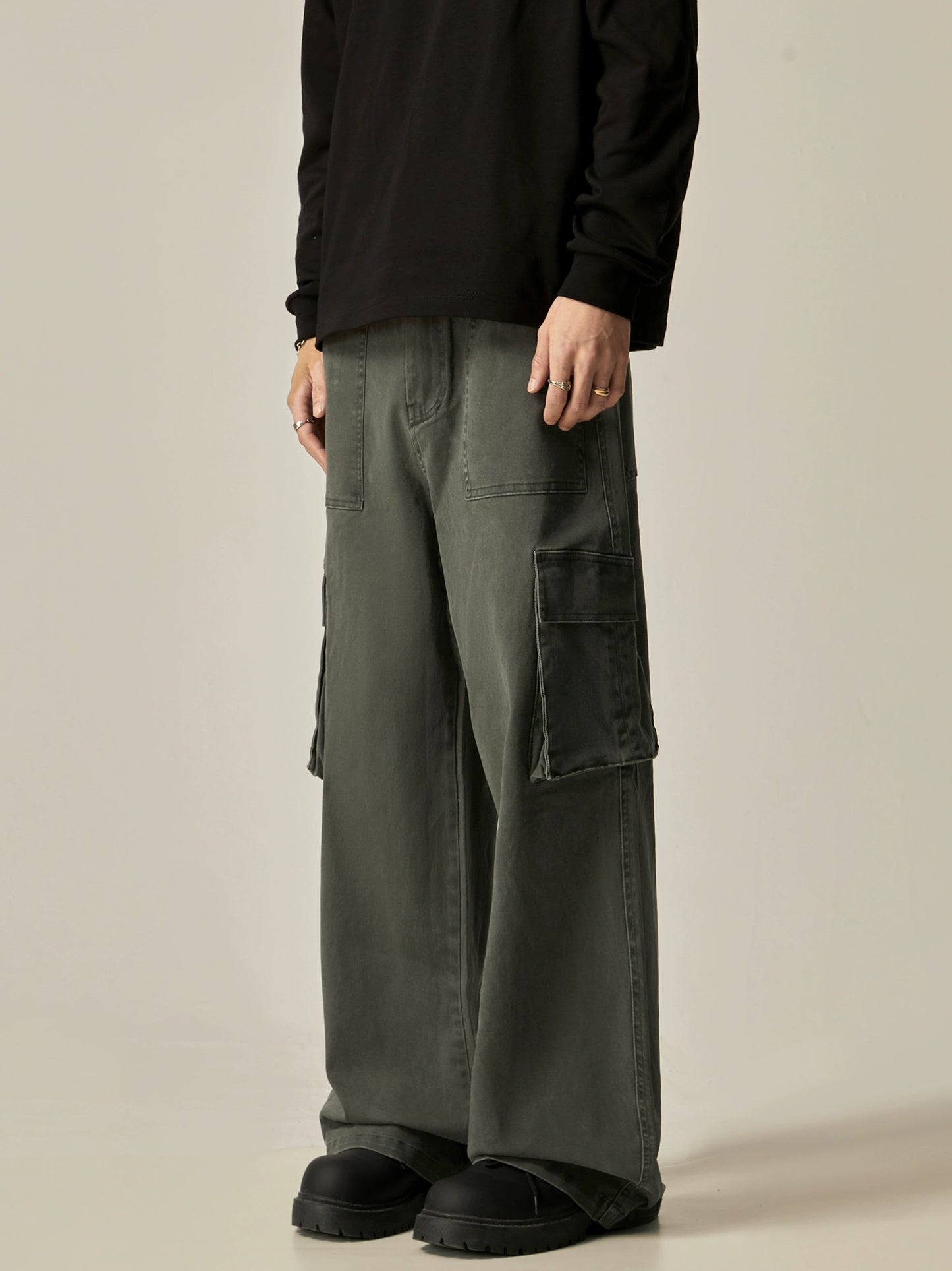 Washed Wide Leg Cargo Pants WN8966