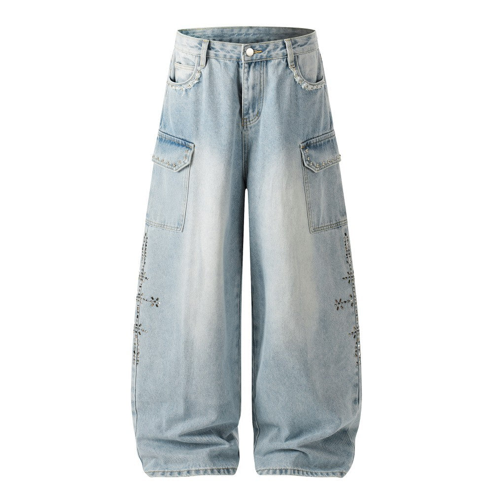 Rhinestone Studded High-Waist Wide Leg Denim Jeans WN27911