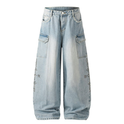 Rhinestone Studded High-Waist Wide Leg Denim Jeans WN27911