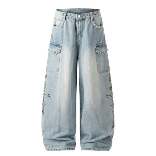 Rhinestone Studded High-Waist Wide Leg Denim Jeans WN27911