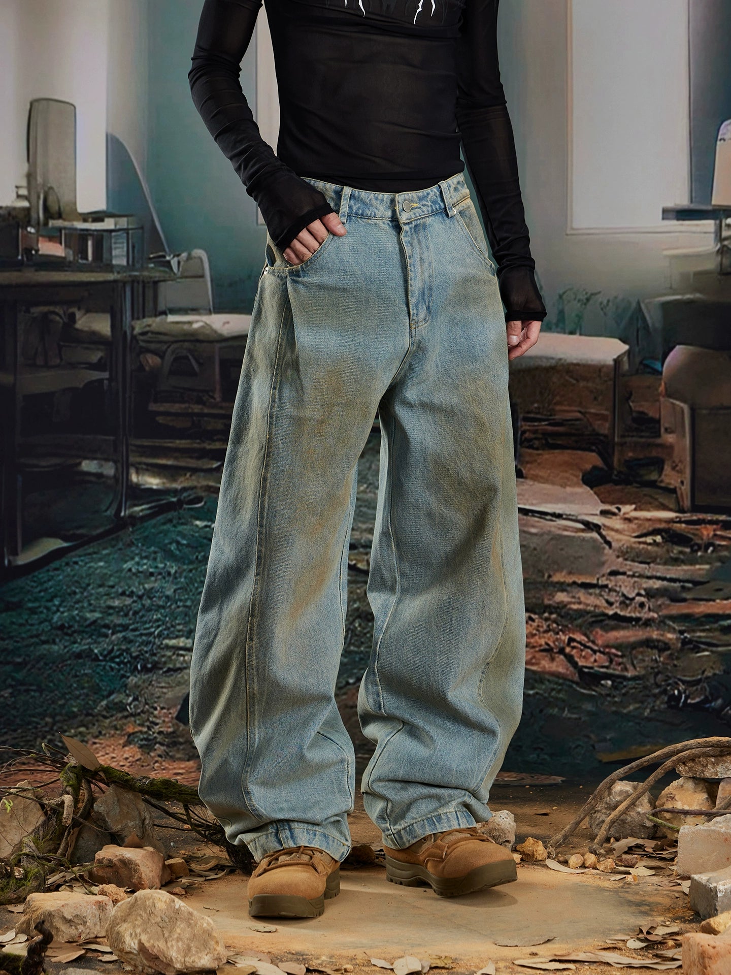 Dye Wide Leg Scimitar Denim Jeans WN20563