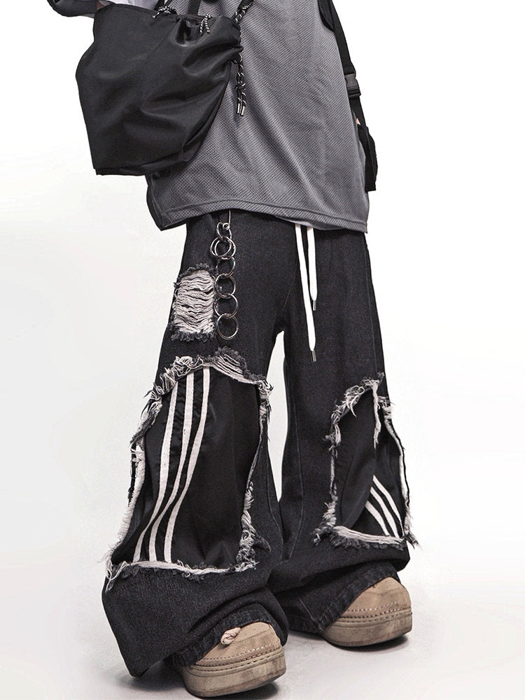 Ripped Wide Leg Denim Jeans WN23995