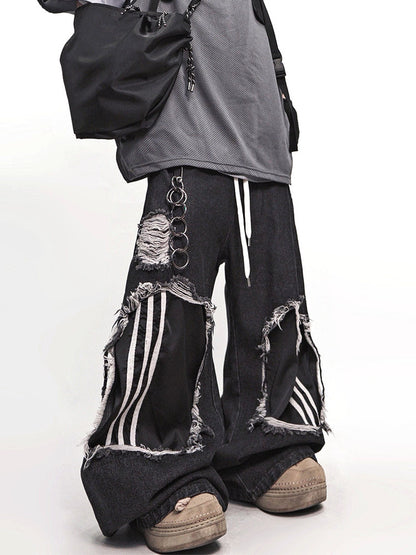 Ripped Wide Leg Denim Jeans WN23995