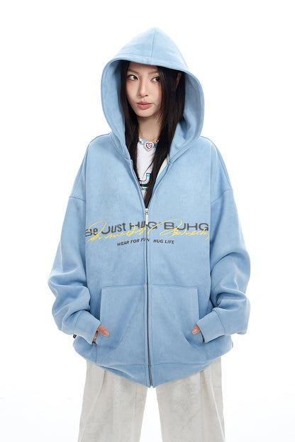 Oversize Suede Zipper Hoodie WN9751