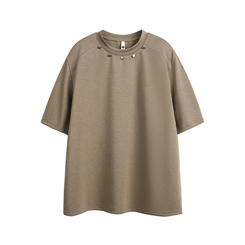 Metal Button Oversize Short Sleeve T-Shirt WN15665