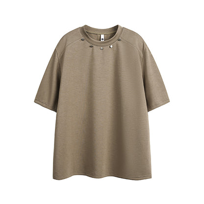 Metal Button Oversize Short Sleeve T-Shirt WN15665