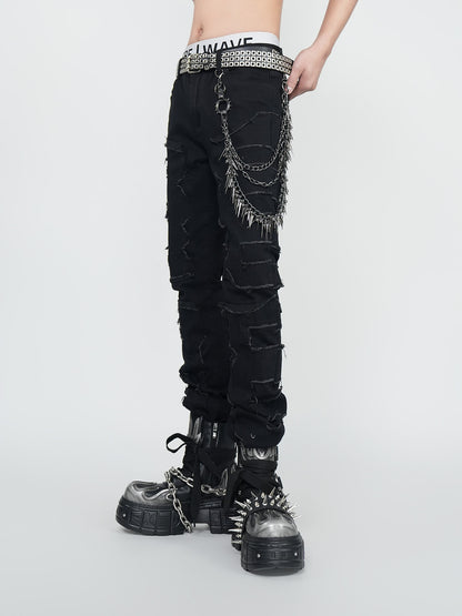 Damage Fray Fringe Straight Pants WN24292
