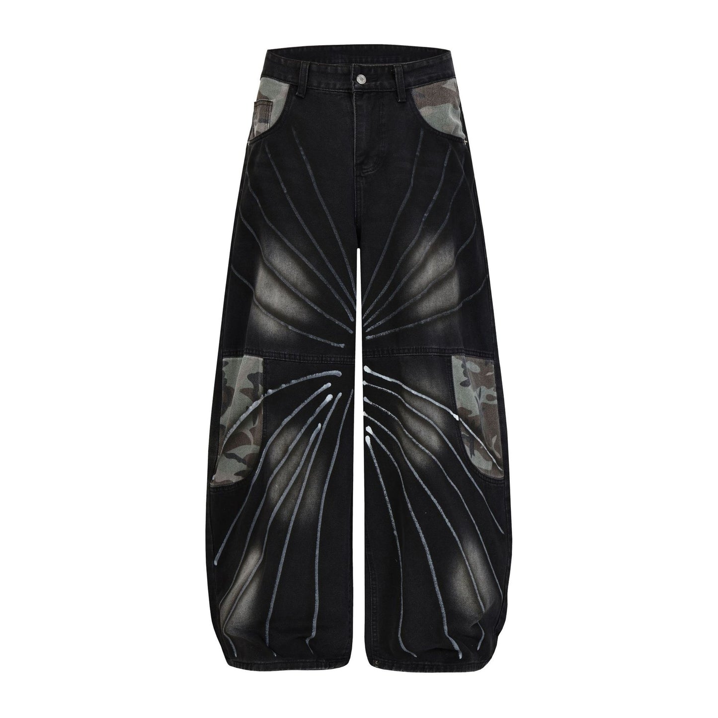 Butterfly Print Camouflage Wide Leg Denim Jeans WN25492