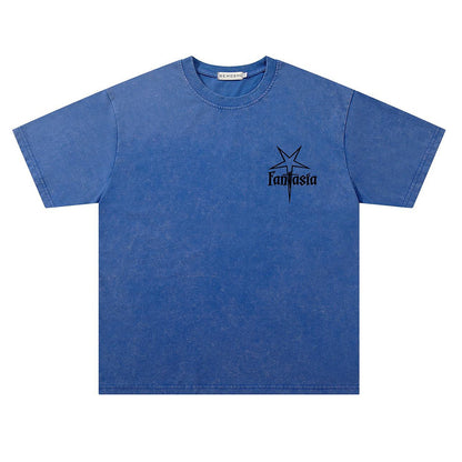 Washed Portrait Starburst Print Oversize Short Sleeve T-Shirt WN26867