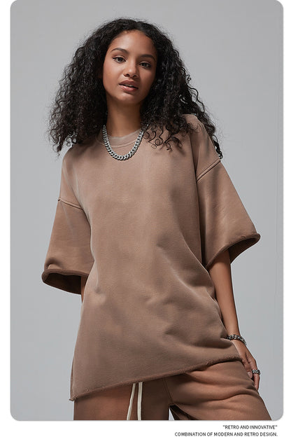 Oversize Spray-dyed Short-sleeve T-shirt & Spray-dyed Short Sweatpants Setup WN6639