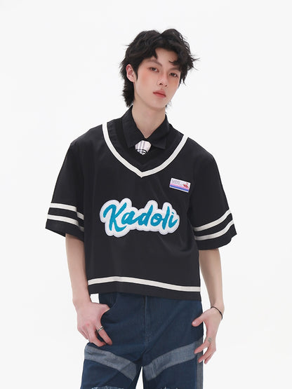 Patchwork Multi-Label V-Neck Short Sleeve T-Shirt WN20217