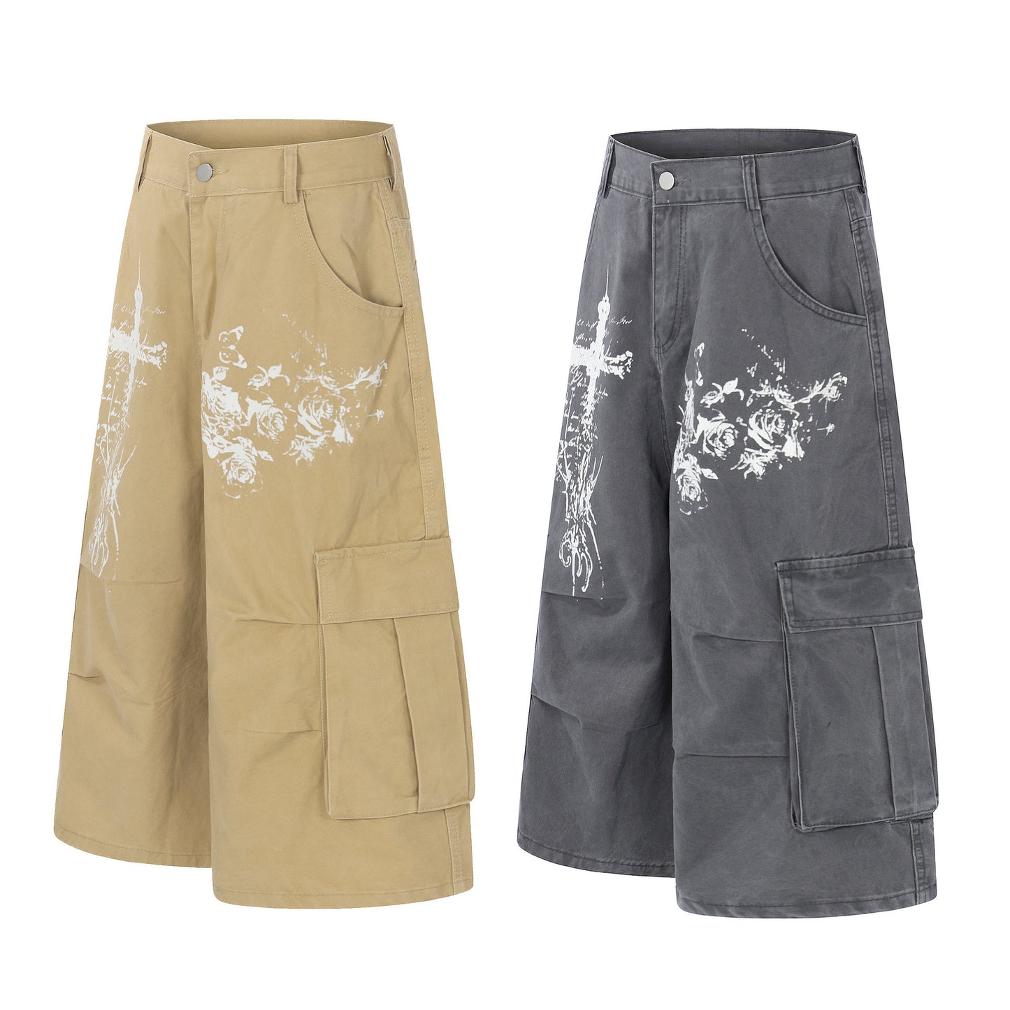 Washed Wide Leg Cargo Half Pants WN25647