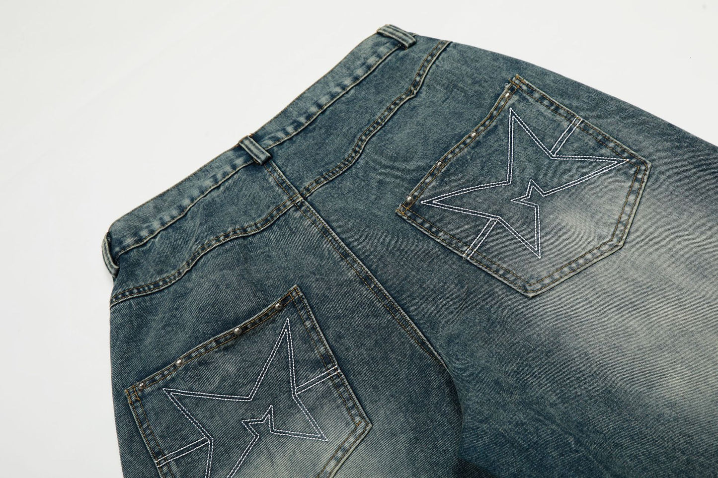 Star Patch Rivet Wide Leg Denim Jeans WN25585