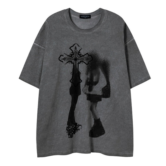 Graphic Print Washed Short Sleeve T-Shirt WN16484