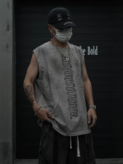 Safety-Pin Print Oversize Sleeveless T-Shirt WN27917