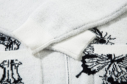 Butterfly Cross Design Oversize Zipper Knit Cardigan WN11170