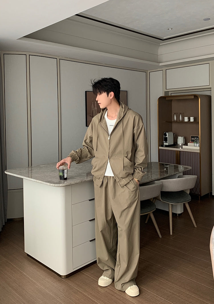 Hooded Zipper Jacket & Wide Leg Pants Setup WN20490