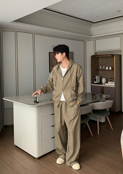 Hooded Zipper Jacket & Wide Leg Pants Setup WN20490