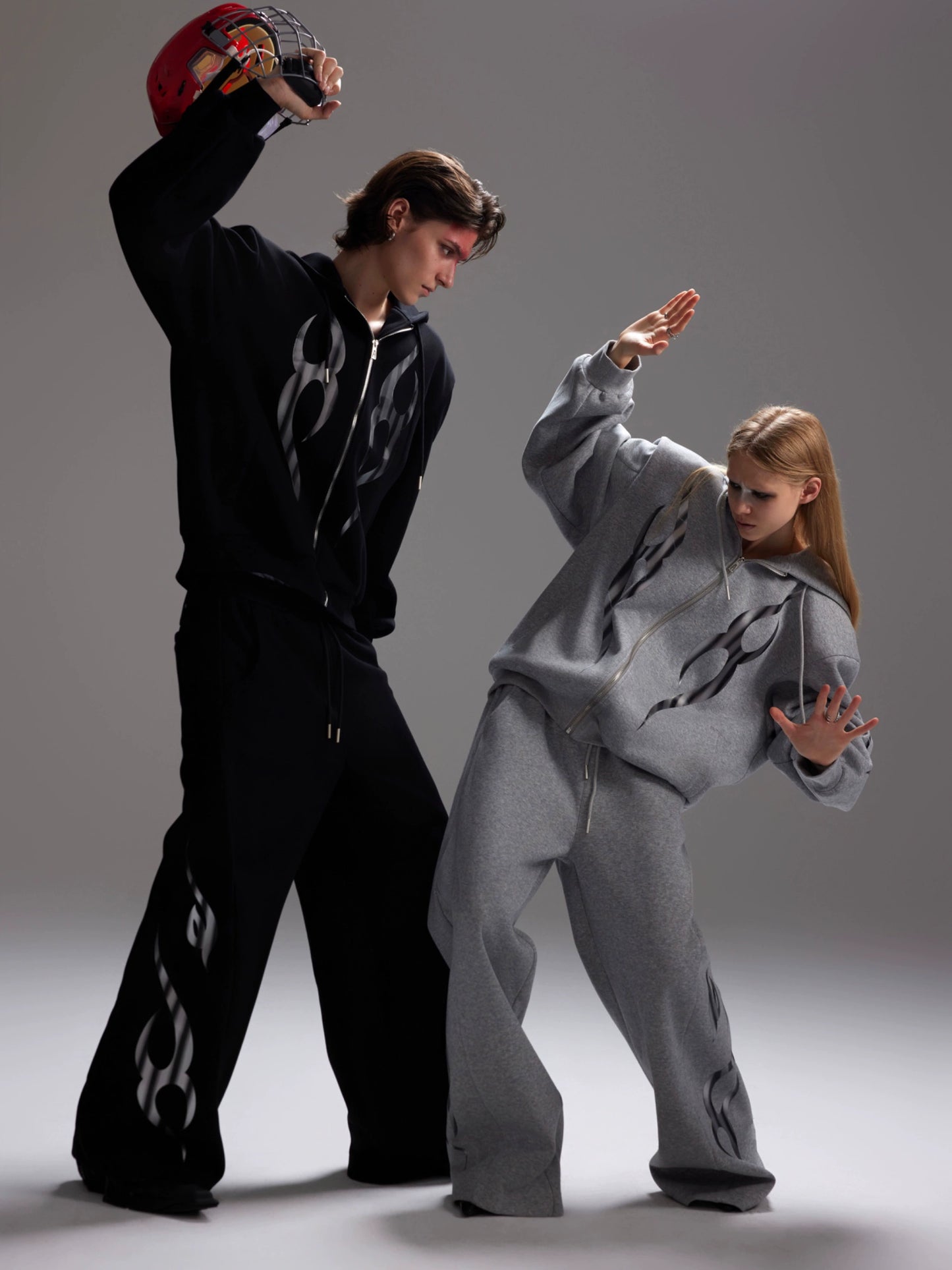 Heavyweight Print Oversize Zipper Hoodie & Wide-leg Sweatpants Setup WN8651