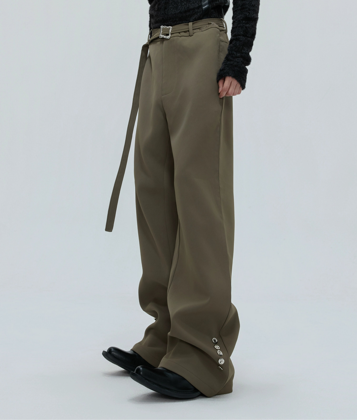 Design Flare Trousers with Fake Fur Ribbon WN21743