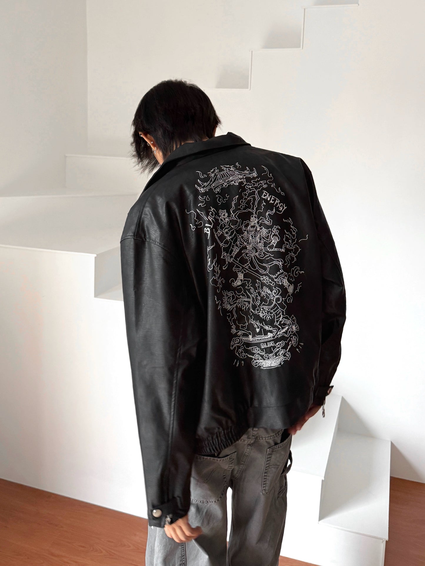 Embroidery PU Leather Short Jacket WN22223