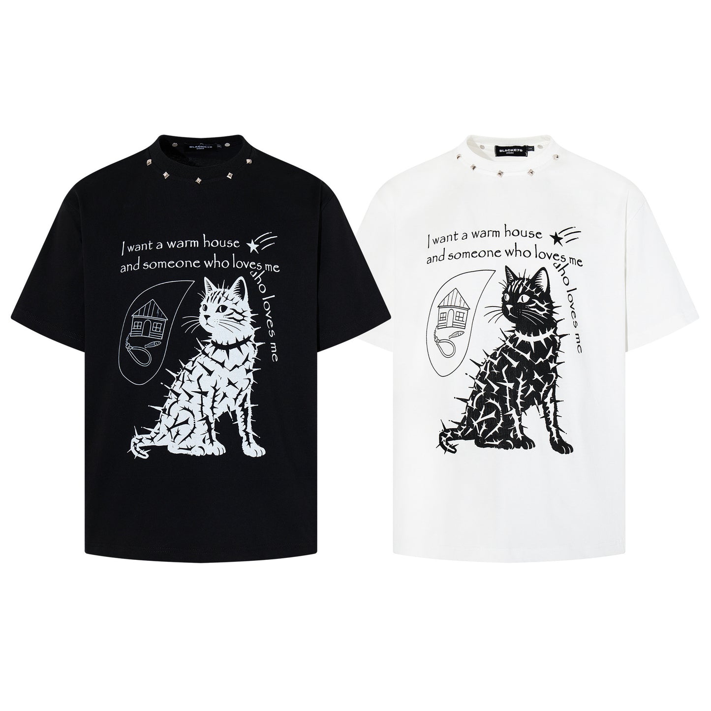 Stud Cat Print Short Sleeve T-Shirt WN25816