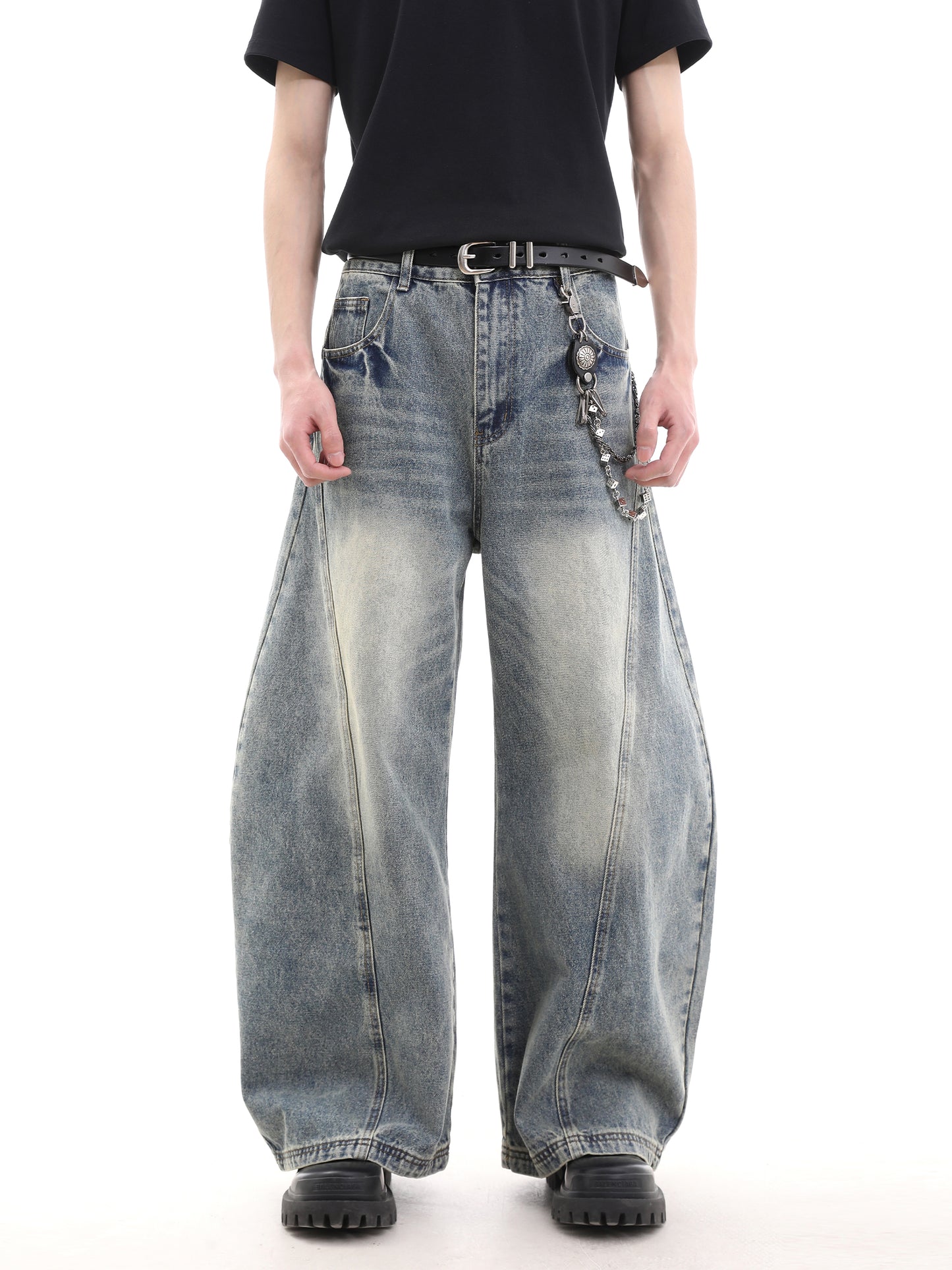 Washed Deconstructed Wide-Leg Denim Jeans WN15648