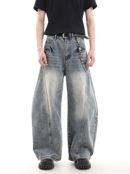 Washed Deconstructed Wide-Leg Denim Jeans WN15648