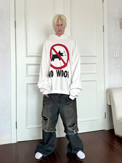 Letter Print Fleece Lining Oversize Hoodie WN21325