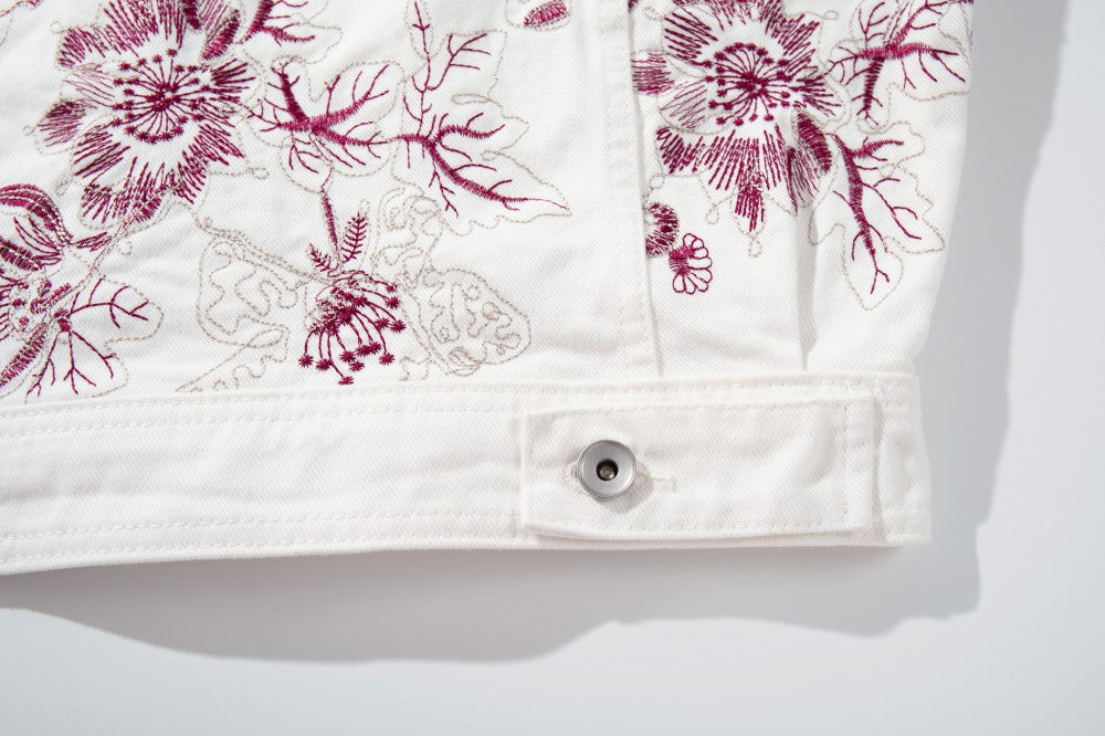 Floral Embroidery Washed Denim Jacket WN28064