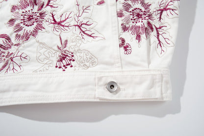 Floral Embroidery Washed Denim Jacket WN28064