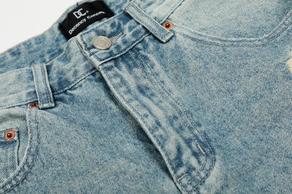 Cropped Damage Washed Half Denim Jeans WN26786
